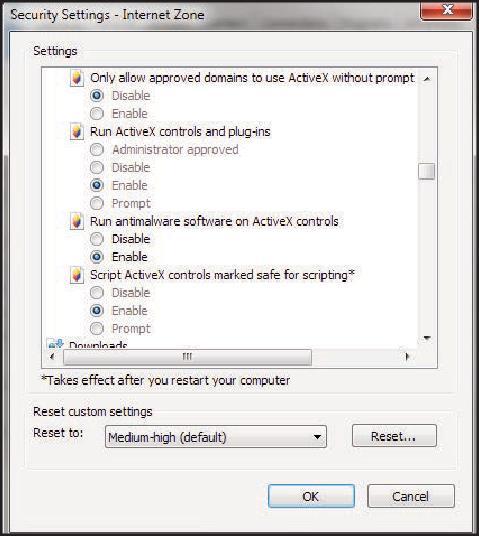 ActiveX controls and plug-ins, select Enable.