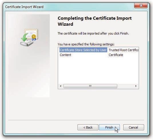 In the Certificate store dialog box, it should read Trusted Root Certification