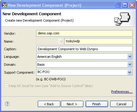 On the next screen, select Local Development -> My Components and click next After this, we need fill the information about the development component. Then click next and Finish.