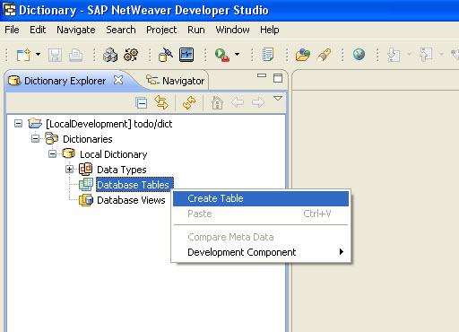 Step 2: Creating the table definition Expand the dictionary project, right click on Database