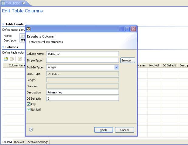 Click on Add Column Button to add columns to table definition.