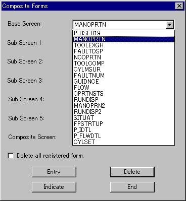 4.USING FAPT PICTURE When you click the [Base Screen] pull-down list box, a list of screens (base screens) making up a machine operator's panel is displayed.