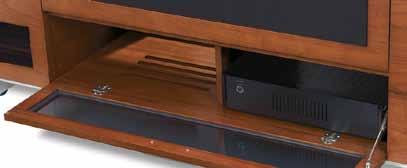 8929 A great option for a larger home theater system and a TV (up to 82"). Center speaker/media drawer conceals a center channel speaker (up to 7.