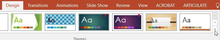 Apply a Design Theme 1. Click on the Design tab of the ribbon. 2. Hover your mouse over any of the design theme icons shown. 3.