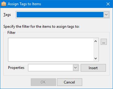 Item filters are discussed in more detail in the Sorting and filtering section. Figure 11. You can assign tags to a group of items using the Assign Tags to Items function.