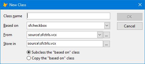 Figure 15. The New Class dialog displays when creating a new class.