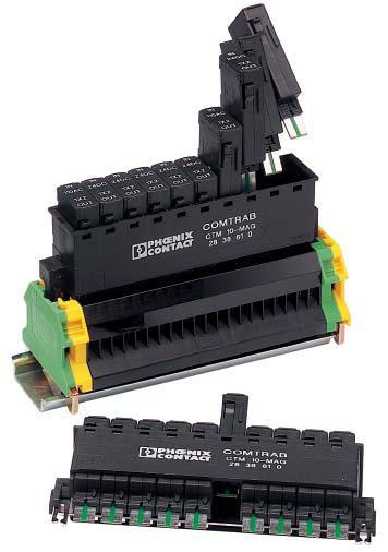 Features COMTRAB modular Surge protection for CT-TERMIBLOCK and LSA-PLUS strips Protective connector can be tested with CHECKMASTER CTM magazine with grounded rail for