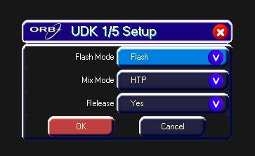 Release User Definable Keys (UDKs) Figure 74 UDK Setup Window If the Release option is set to Yes then the fixtures will be released when the UDK is released and the intensity (brightness) data has