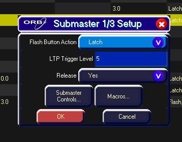 Then enter the following command: RECORD SUB n ENTER Submasters can also be named if required by entering the following command: SUB n NAME {your name} ENTER Playing Back Submasters Submasters are