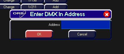 Clicking on an entry in the DMX In column allows you to change the DMX In address assigned to the corresponding fixture.