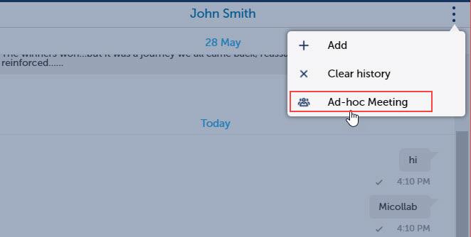 hover over or right-click the contact from inbox, home shortcuts, Contacts menu, contact card, call history, and voicemail to select the ad-hoc meeting option. 2. Enter the conference title.