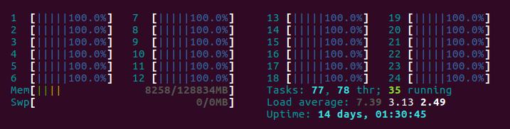Now, htop shows: In this example, we rely on inheriting the OpenMP master thread from the MPI process. 4.