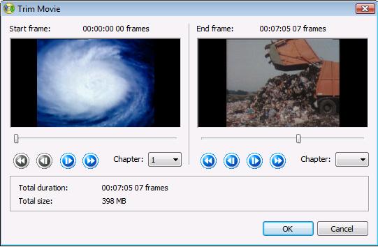 Recoding a main movie to DVD 7.2.1 Trimming titles If you do not want to use the whole of a video title in the imported main movie, you can just use a specific clip by trimming the video title.