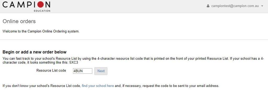 Enter in the four digit code in the Resource List Code field as shown below.