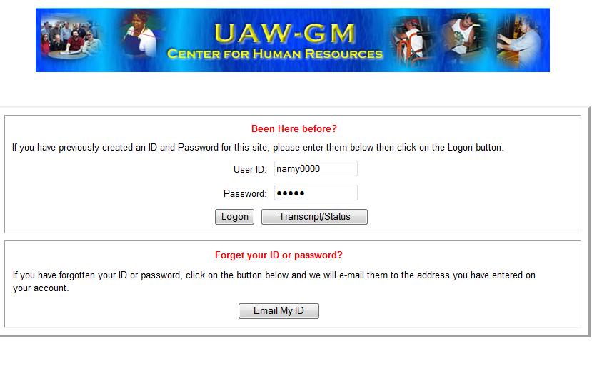 com/uaw-gm/cw/main.asp 1.) Click the Logon link. 2.) Enter your permanent User ID that was issued to you (e.
