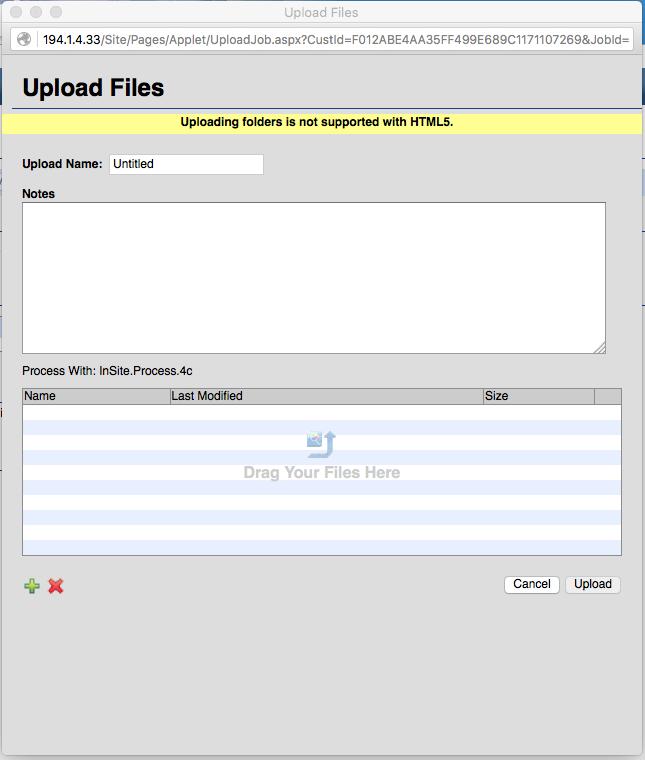 Click on the Upload button and the files are automatically compressed and uploaded into the HPS-Ohio Prepress file server.