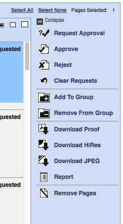 When you are in the pages tab on Insite you, have some options on handling the pages without going into Smart Review.