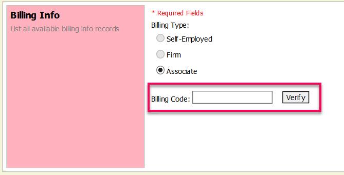 When you click the Associate radio button for the billing type, no information is