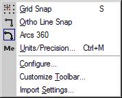 Options Menu The Options menu commands control the VisualCAM environment. Options Grid Snap Equivalent Hotkey: S Use this command to toggle grid snapping on/off.