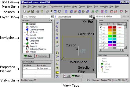 Main VisualCAM Window The main VisualCAM window, or "desktop", is illustrated below.