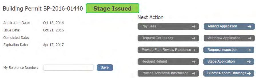 6 2) On the permit details screen, click Stage Application.