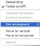 Dimensions Figure 14 : Closer look at Dimension Context Menu Dimension arrangement You have the option of arranging the
