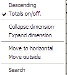 Dimensions Figure 20: View of Dimension Context Menu Tab Descending This allows you to sort the dimension in Descending order.