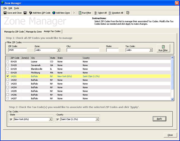 Cnfiguring ServiceCEO 3. Filter the ZIP Cde list t find the ZIP Cdes yu want t assciate with the selected Zne. Fr details, see the Using a Filter with the Zne Manager sectin belw. 4.