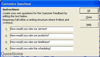 Lists and Optins Overview Creating Feedback Questins Feedback questins are used in the Feedback Wizard. These questins are designed t track yur custmers' cmments frm cmments cards r telephne calls.