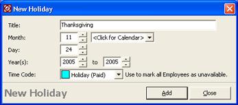 Lists and Optins Overview Adding Hlidays T define a new hliday: 1. Click Add. The New Hliday dialg bx appears. 2. Type the hliday's name int the Title field. 3. Identify the hliday's date.