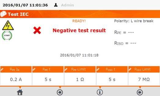 Press START. The test can be finished before the defined test time duration by pressing STOP. Upon completing the test read the result. Positive test result. Negative test result.