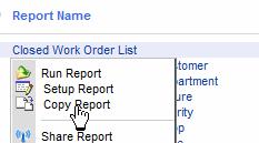 Locate the Closed Work Order List and select it (you can search for %list to quickly locate it).