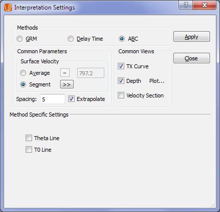 Interpreting with ABC Method To interpret TX curves with the ABC method, open the Interpretation Settings dialog box by clicking the GRM / Delay Time / ABC command under the