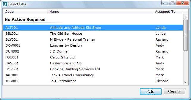 Chapter A1: Installing BankLink Practice and BankLink Notes 5 Click Add BankLink Practice displays the Select Files window showing available files 6 Click on the required client file and then click