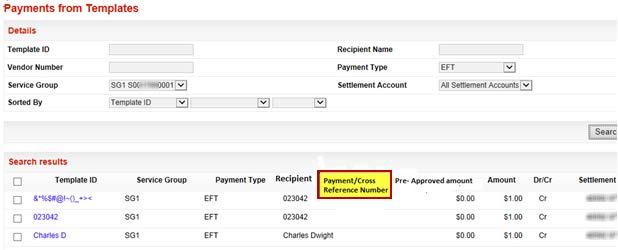 b) The Payment/Cross Reference Number has been added as a