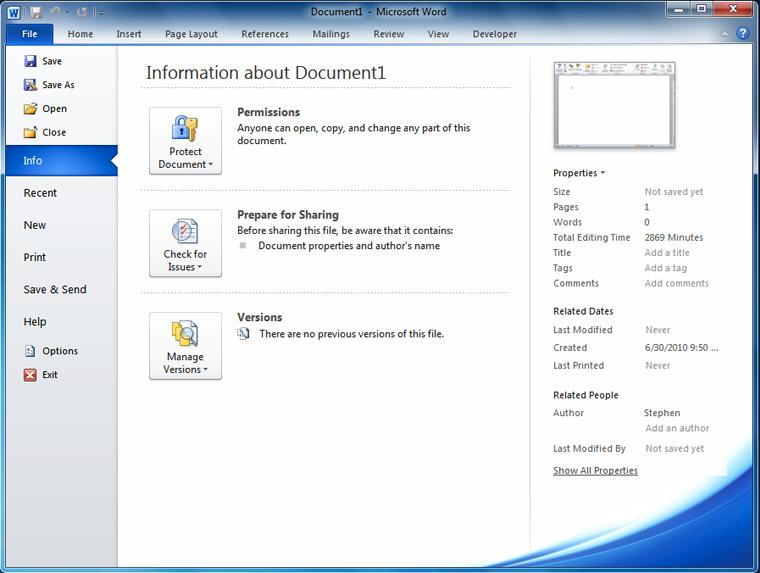 To get back to your document, click any tab on the Ribbon.