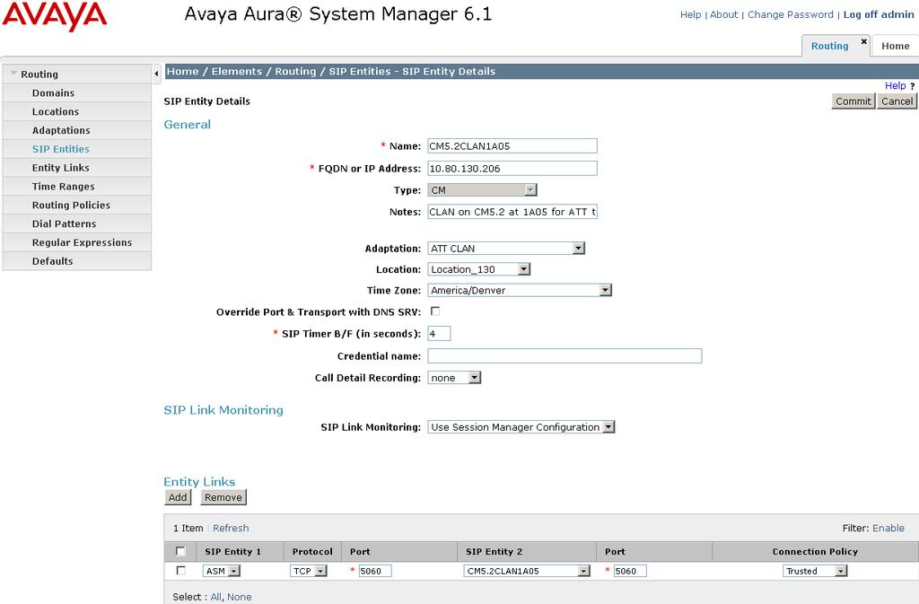 5.6.2. Avaya Aura Communication Manager SIP Entity 1. In the SIP Entities page, click New [not shown]. 2.