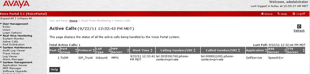 10.3. Troubleshooting Tools The logging and reporting functions within the Avaya VPMS web interface may be used to examine the details of Voice Portal calls.