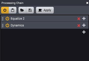 To save or load presets for exchange with other host applications, open the plug-in (using the main menu or in the Processing Chain) and click the plug-in button at the bottom of the plug-in window: