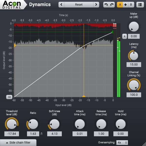 Audio Processing Parameter Settings Threshold level (-60 db to 0 db) When the input level exceeds the set threshold, the compressor starts to apply compression.