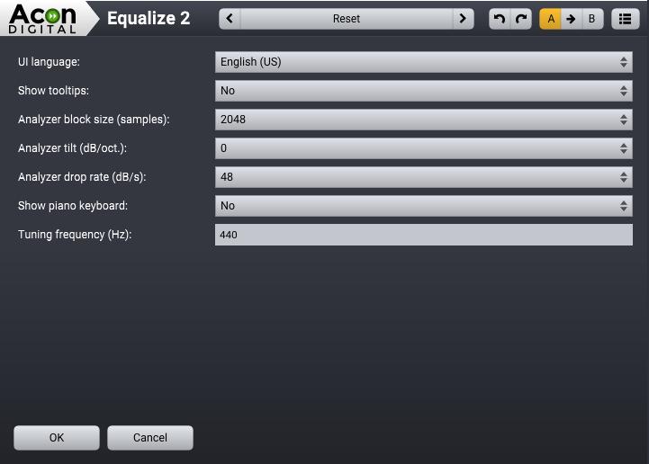 Audio Processing 79 The new Preferences page shows language, tooltips, analyzer and piano keyboard settings.