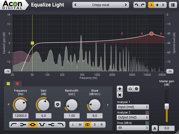Audio Processing 83 Adding and Removing Bands You can add up to 12 individual bands in Equalize Light.