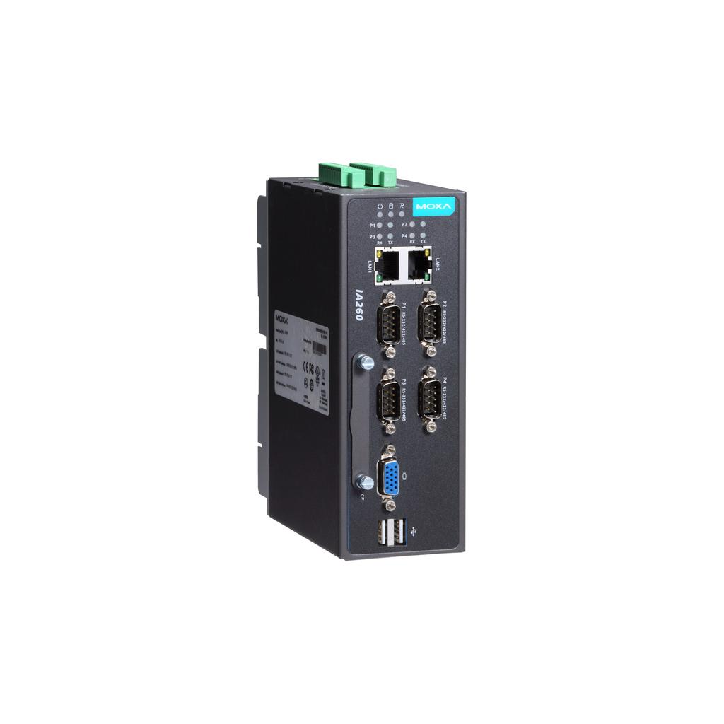 IA260 Series Arm-based DIN-rail industrial computers with 4 serial ports, 2 LAN ports, 8 DI/DO, and VGA Features and Benefits Cirrus Logic EP9315 Arm9 CPU, 200 MHz 128 MB RAM onboard, 32 MB flash