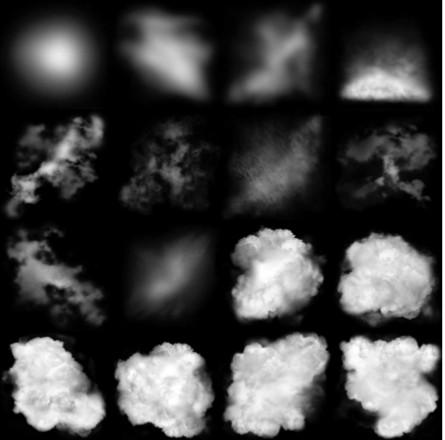 Figure 2: The cloud sprite images that were used for cloud generation. Snow Another weather feature being added to the Virtual Window is snow.