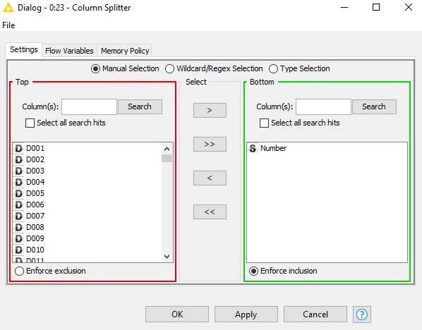 9: Configuring the inactive dep_var Excel Reader (XLS) node Subsequently, you will need to configure the Column Splitter nodes in order to exclude