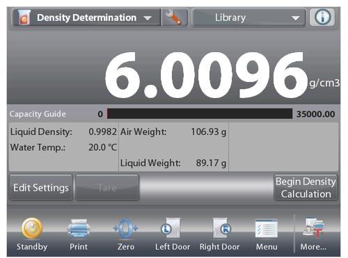 EN-63 4.10 Density Determination The Explorer can be used to determine an object s density. Four types of density determination can be made: 1. Solids more dense than water 2.