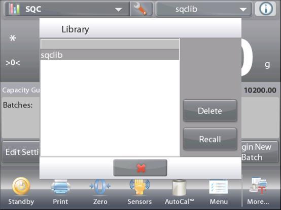 Touch the Library Record to highlight it, then touch Recall to load the record s settings into the Application.