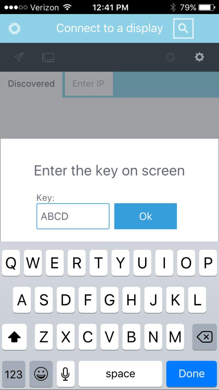 You will be prompted to enter the Screen Key for the pod you wish to use. Press OK when correct.