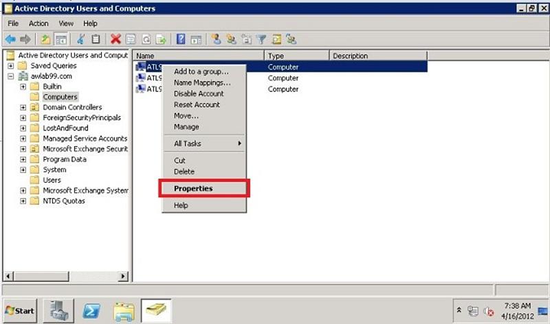 3 Right-click the TMG server name and select Properties. The Properties window for the TMG server displays.