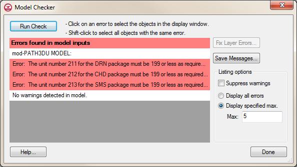 Figure 7 Model Checker dialog showing errors 6.1 Fixing Unit Numbers To fix the unit numbers, do the following: 1.